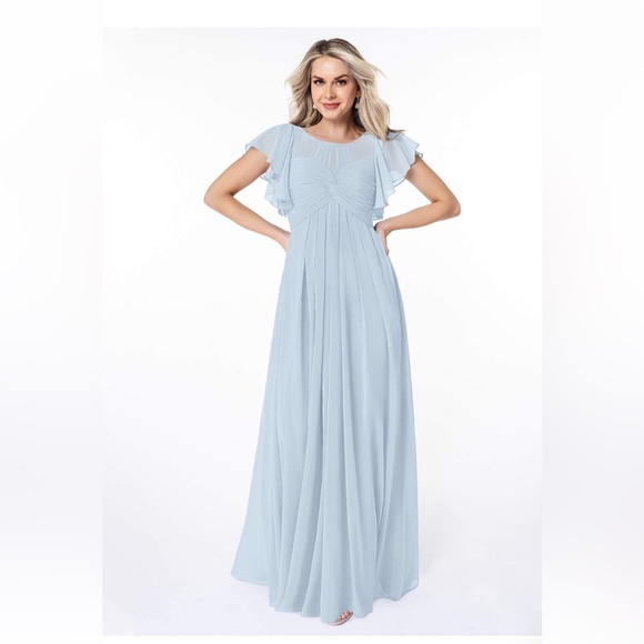 Azazie Dresses & Skirts - Azazie Lily light blue floor-length bridesmaid dress
